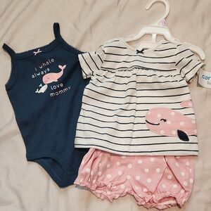 NWT | Carter's Navy and Pink Whale Baby Set  Sz 6 - 9m